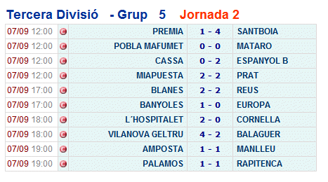 Club Futbol Amposta : TEMPORADES 1ER EQUIP : Resultats 3a. divisi - jornada 2 - temporada 2008/2009